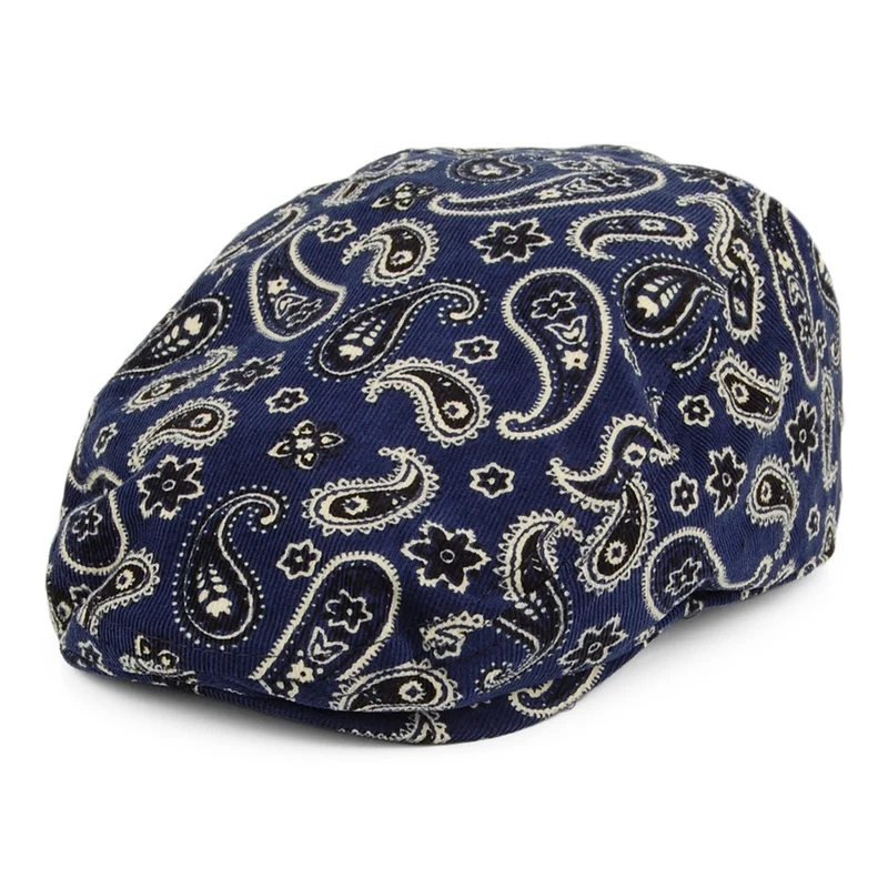 Carlos Santana Fantasie Paisleymuster Kord Schiebermütze aus Baumwolle - Marineblau-Multi