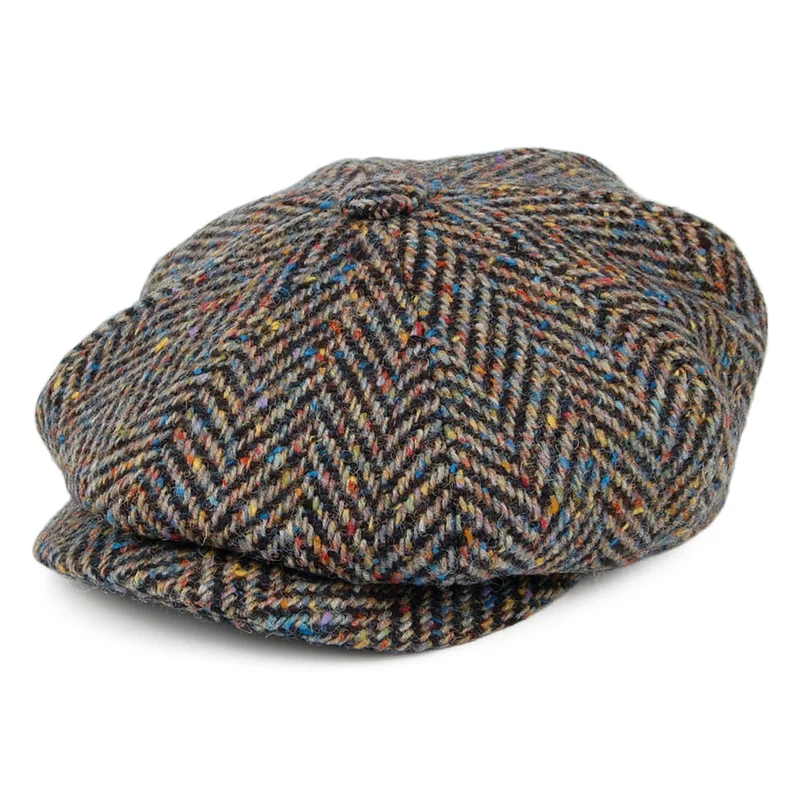 City Sport Donegal Tweed Ballonmütze mit Fischgrätmuster - Dunkler Mix