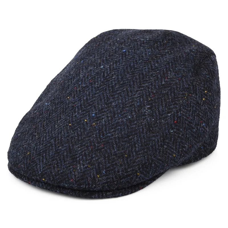 Failsworth Oban HARRIS TWEED Schiebermütze mit Fischgrätmuster mit Ohrenklappen - Marineblau