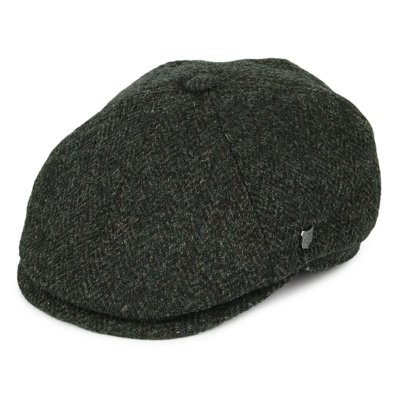Failsworth Hudson HARRIS TWEED Ballonmütze mit Fischgrätmuster - Olivgrün