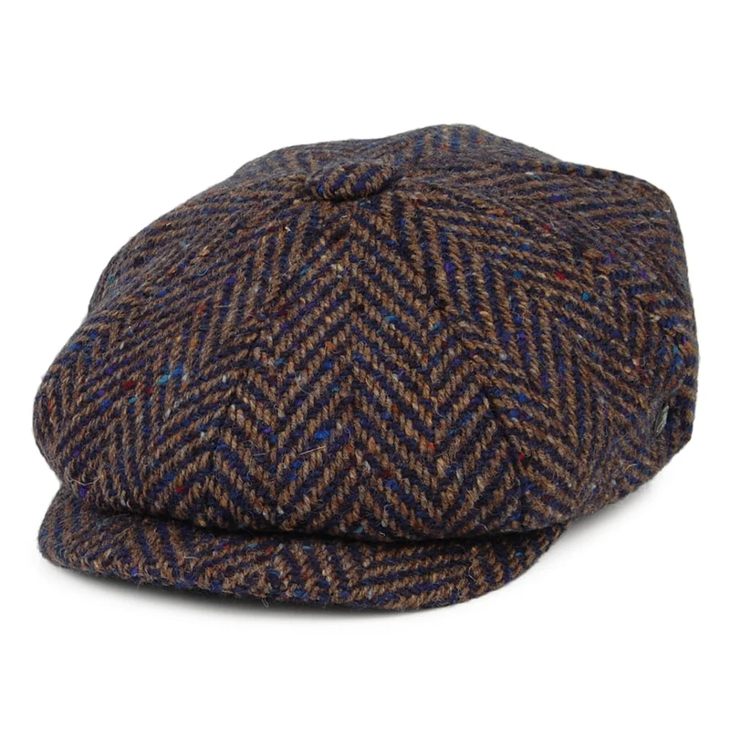 City Sport Deep Fit Donegal Tweed Ballonmütze mit Fischgrätmuster - Blau-Grau