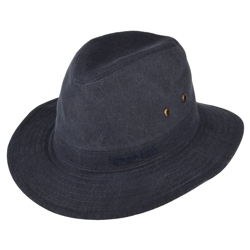 Stetson Knautschbarer Safari Fedora Hut aus organischer Baumwolle - Marineblau