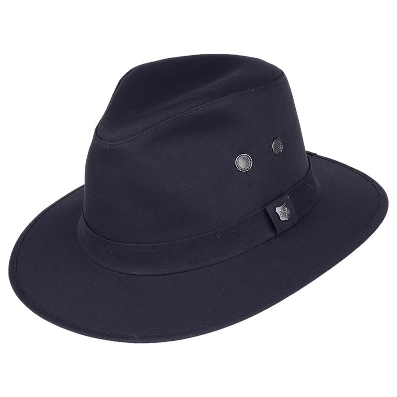 Failsworth Waxed Drifter Wasserabweisender Fedora Hut aus British Waxed Cotton - Marineblau