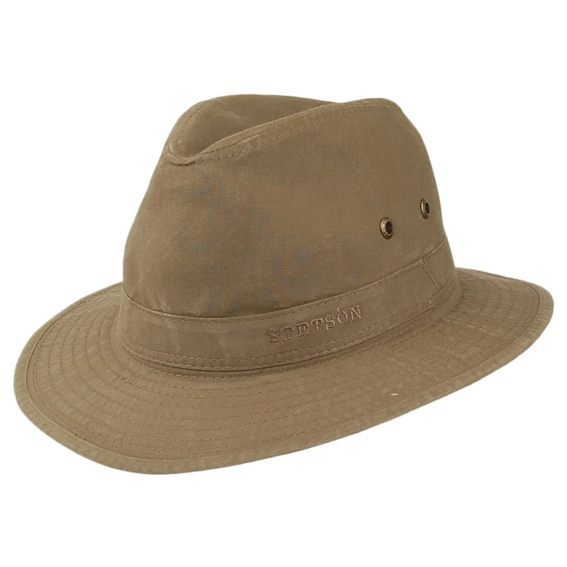 Stetson Knautschbarer Safari Fedora Hut aus organischer Baumwolle - Khaki