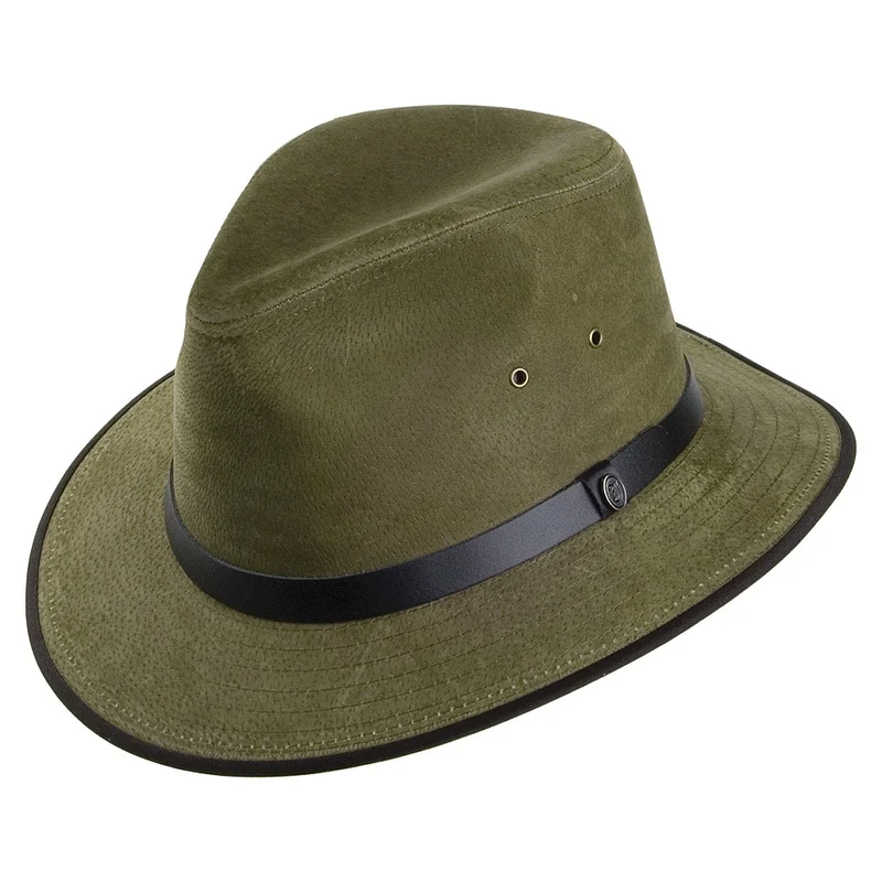 Jaxon & James Safari Fedora Hut aus Nubukleder - Olivgrün