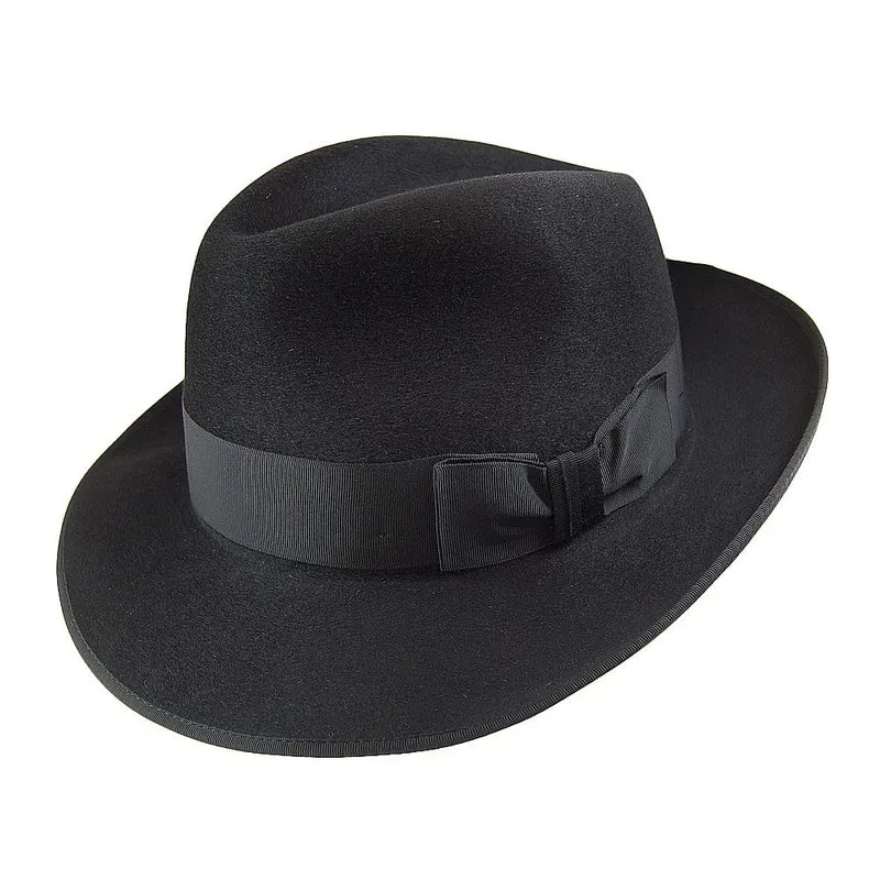 Christys Unisex Gangster Fedora Hut aus Haarfilz - Schwarz