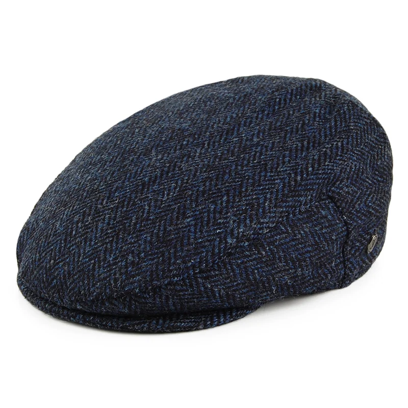 Jaxon & James Ardmore HARRIS TWEED Schiebermütze mit Fischgrätmuster - Blau-Schwarz