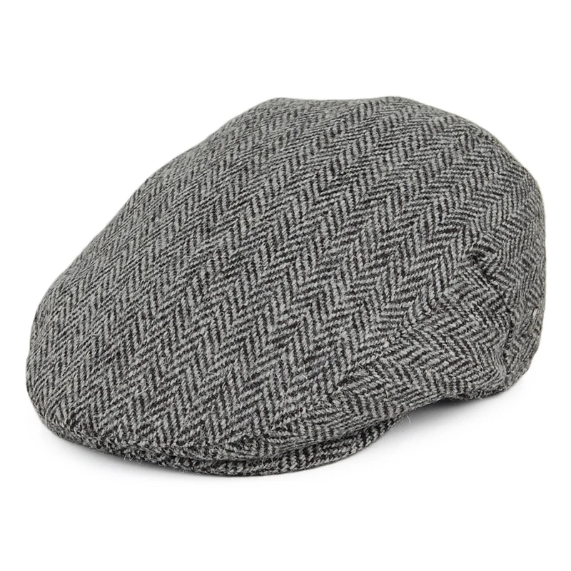 Jaxon & James Kinloch HARRIS TWEED Schiebermütze mit Fischgrätmuster - Schwarz-Grau