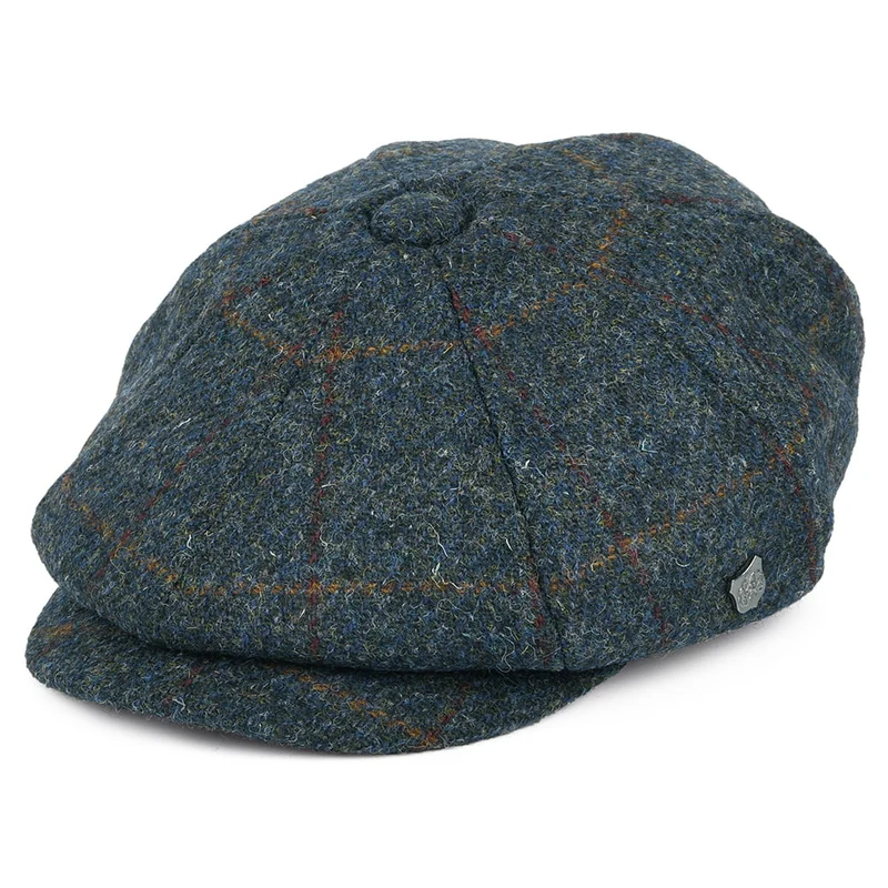 Failsworth Carloway HARRIS TWEED Ballonmütze im Fensterscheibenmuster - Blau-Multi