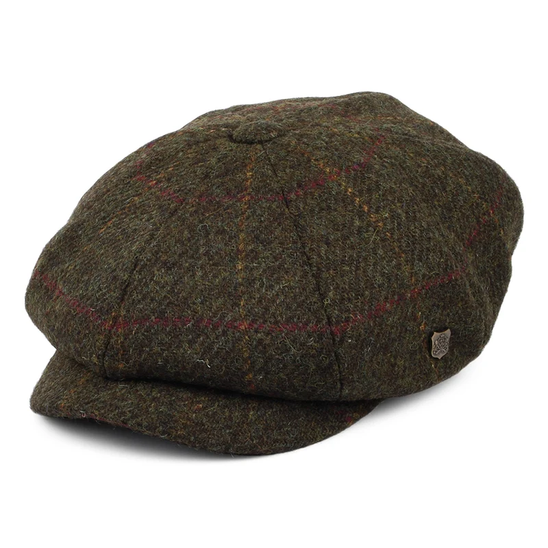 Failsworth Carloway HARRIS TWEED Ballonmütze im Fensterscheibenmuster - Olivgrün