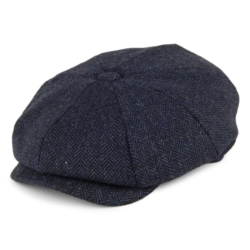 Christys Country Tweed Tweed Ballonmütze mit Fischgrätmuster - Marineblau