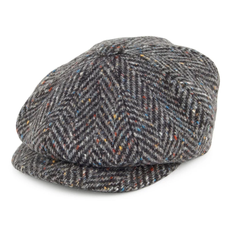 City Sport Donegal Tweed Ballonmütze mit Fischgrätmuster - Anthrazit