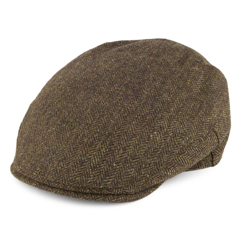 Christys Balmoral Country Tweed Schiebermütze mit Fischgrätmuster - Olivgrün