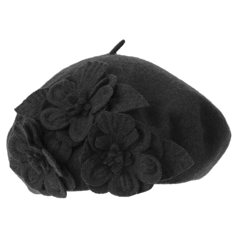 Betmar Blumen Baskenmütze - Schwarz