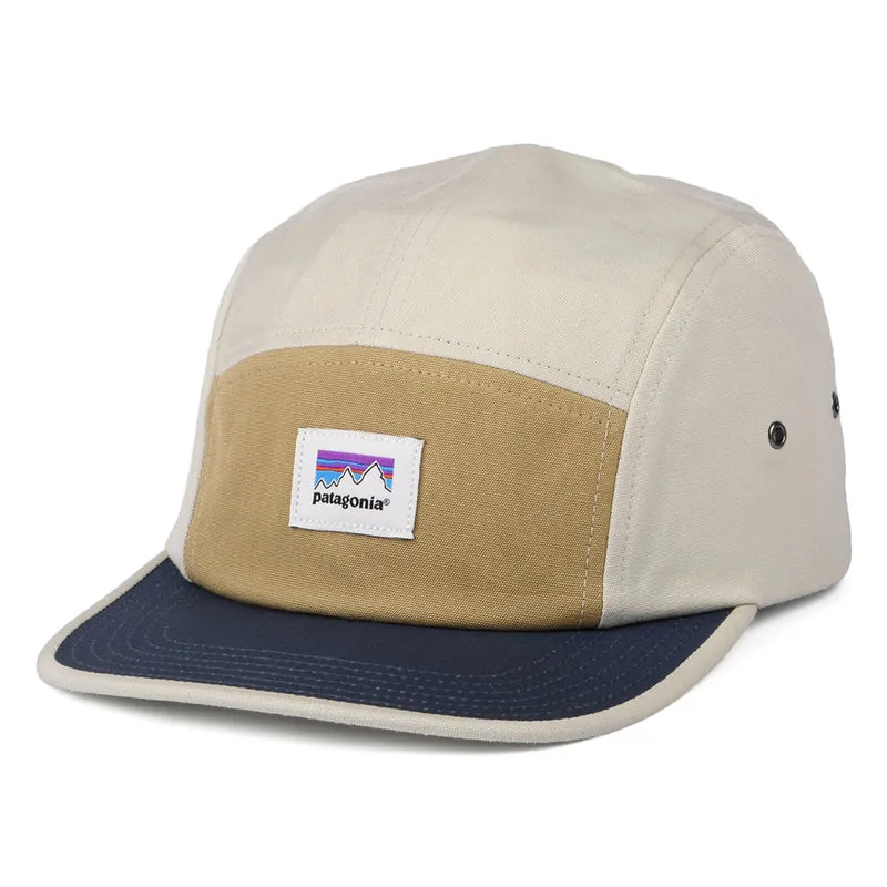Patagonia Shop Sticker Graphic Maclure 5 Paneelen Cap aus organischer Baumwolle - Hellbraun-Blau