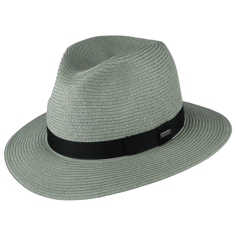 Barts Aveloz Fedora Hut aus Stroh - Salbeigrün