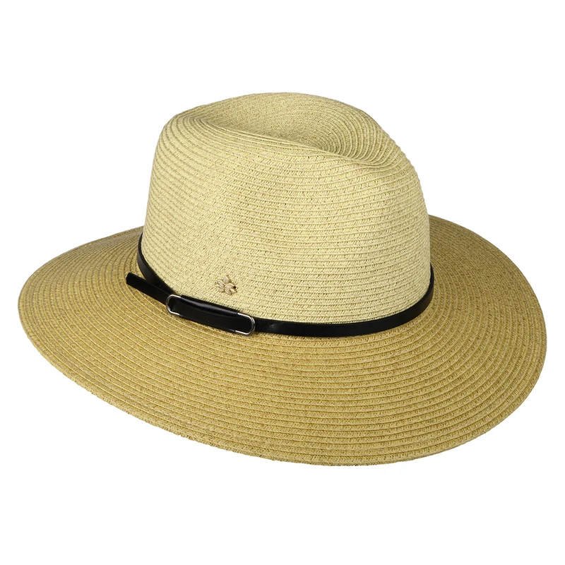Cappelli Sapo Safari Fedora Hut aus geflochtenem Papier - Natur-Schwarz