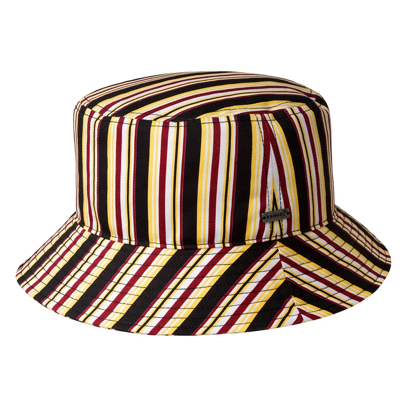 Kangol 70s Stripe Fischerhut - Schwarz-Weinrot-Gelb