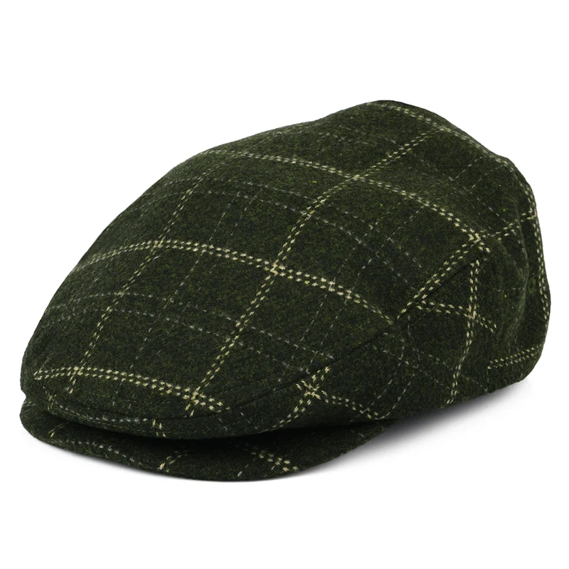Brixton Hooligan Leichtgewicht Schiebermütze mit Schottenkaro - Moosgrün-Beige