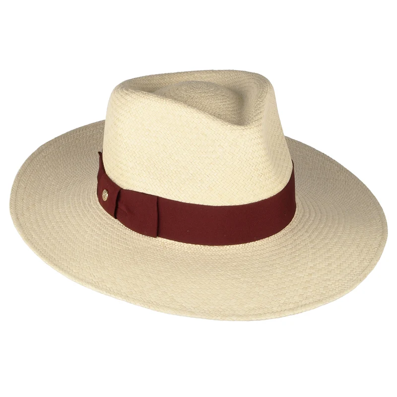 Failsworth Chatsworth Panama Fedora Hut - Natur-Burgunderrot