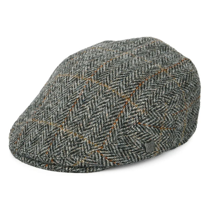 Failsworth Stornoway HARRIS TWEED Schiebermütze Fensterscheiben-Fischgrätmuster - Grau-Schwarz