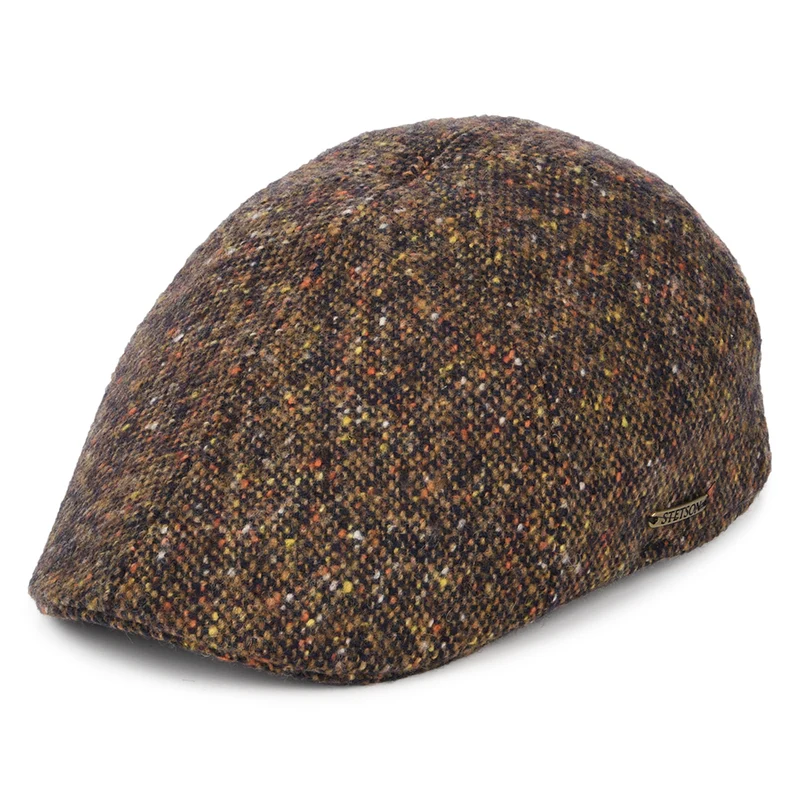 Stetson Duckbill Donegal Tweed Schiebermütze - Marineblau-Cognac