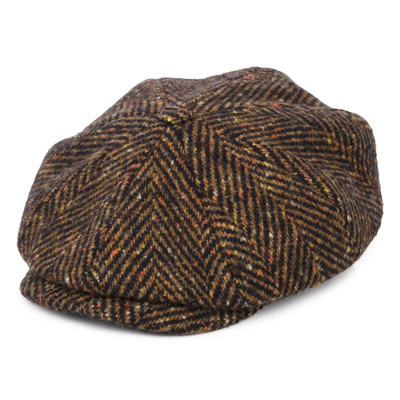 Stetson Hatteras Ballonmütze mit Fischgrätmuster aus Schurwolle - Marineblau-Cognac