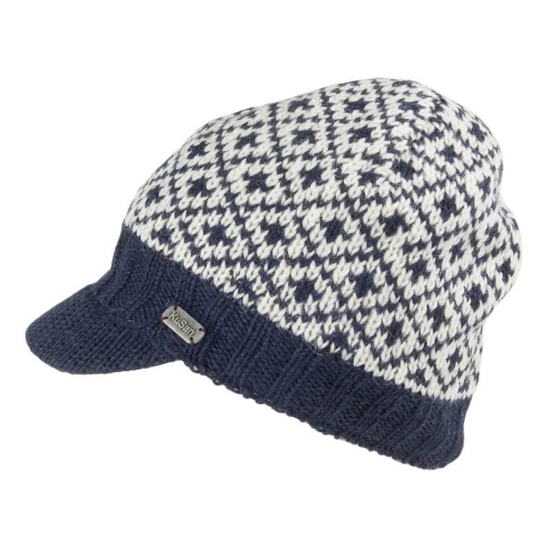 Kusan Fleur De Lis Brooklyn Mütze mit Schirm - Weiß-Marineblau