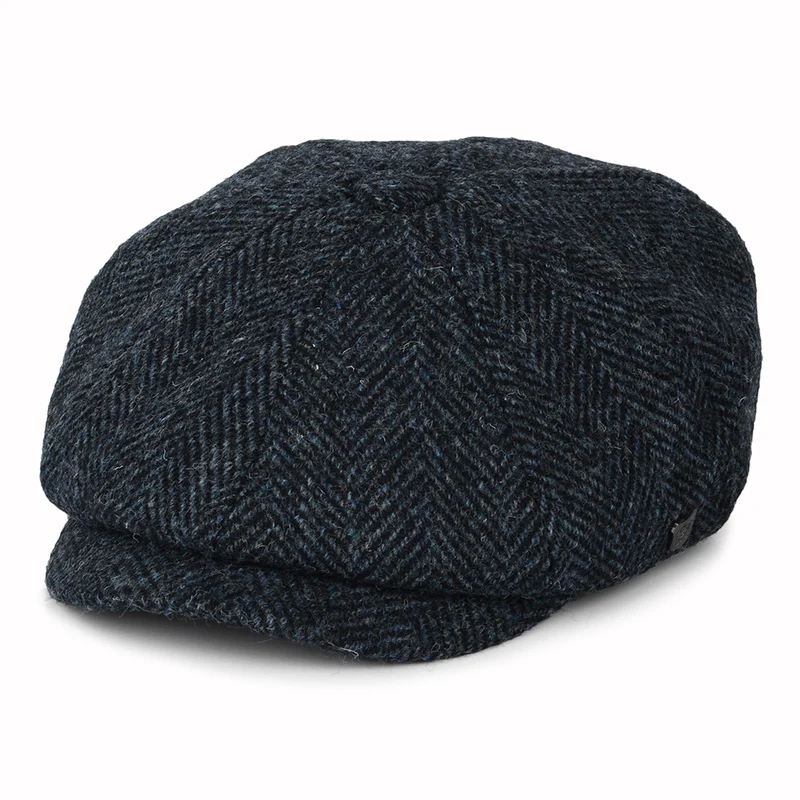 Failsworth Carloway HARRIS TWEED Ballonmütze mit Fischgrätmuster - Blau-Schwarz