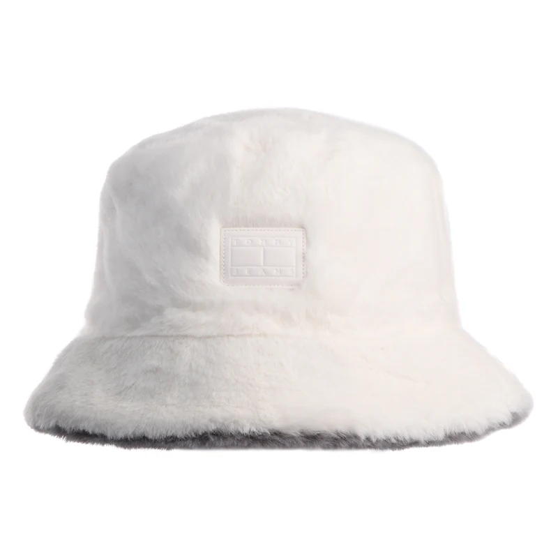 Tommy Hilfiger TJW Fuzzy Wendbarer Kunstfell Fischerhut - Ecru