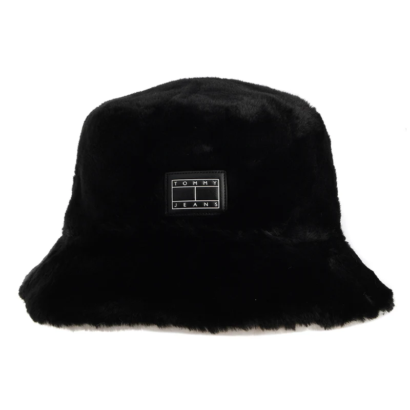 Tommy Hilfiger TJW Fuzzy Wendbarer Kunstfell Fischerhut - Schwarz