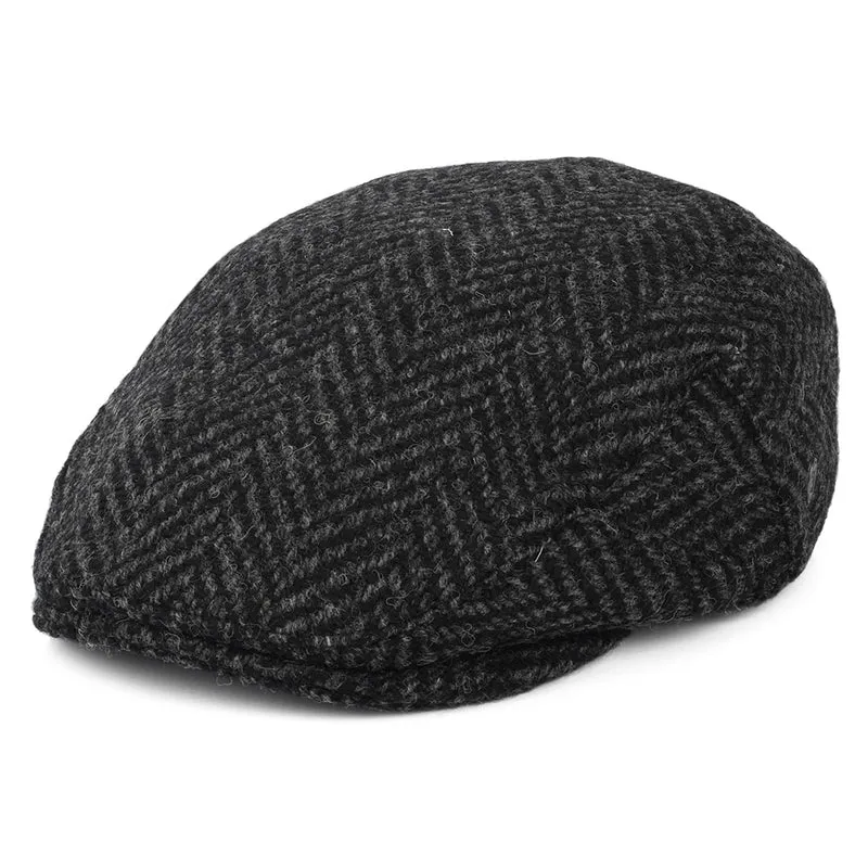 Jaxon & James Drumbarron Heavyweight Donegal Tweed Schiebermütze mit Fischgrätmuster - Schwarz-Anthrazit