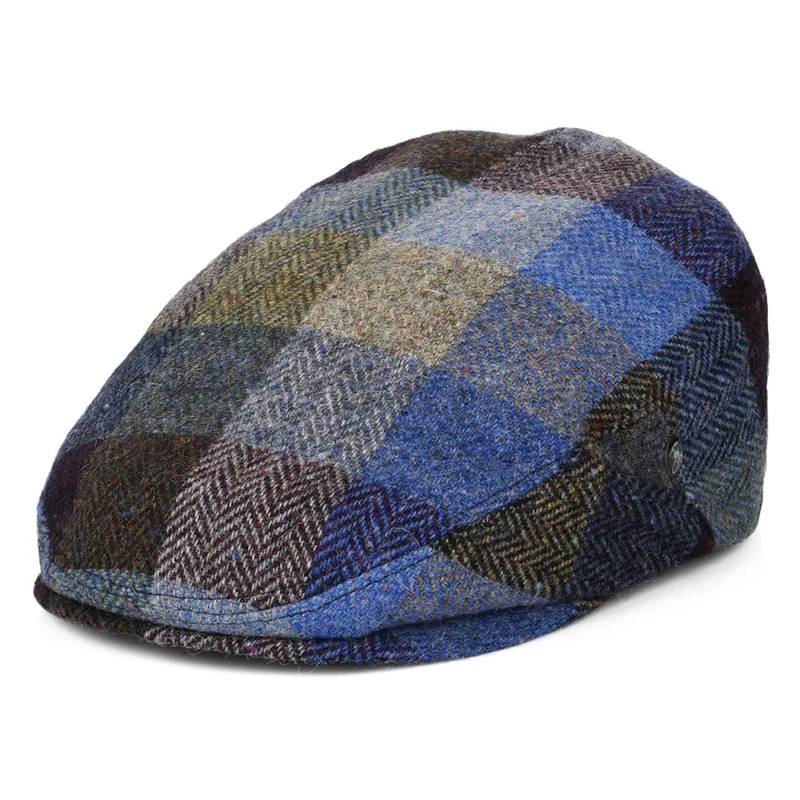 City Sport Donegal Tweed Schiebermütze Herringbone Patch - Blau-Grün