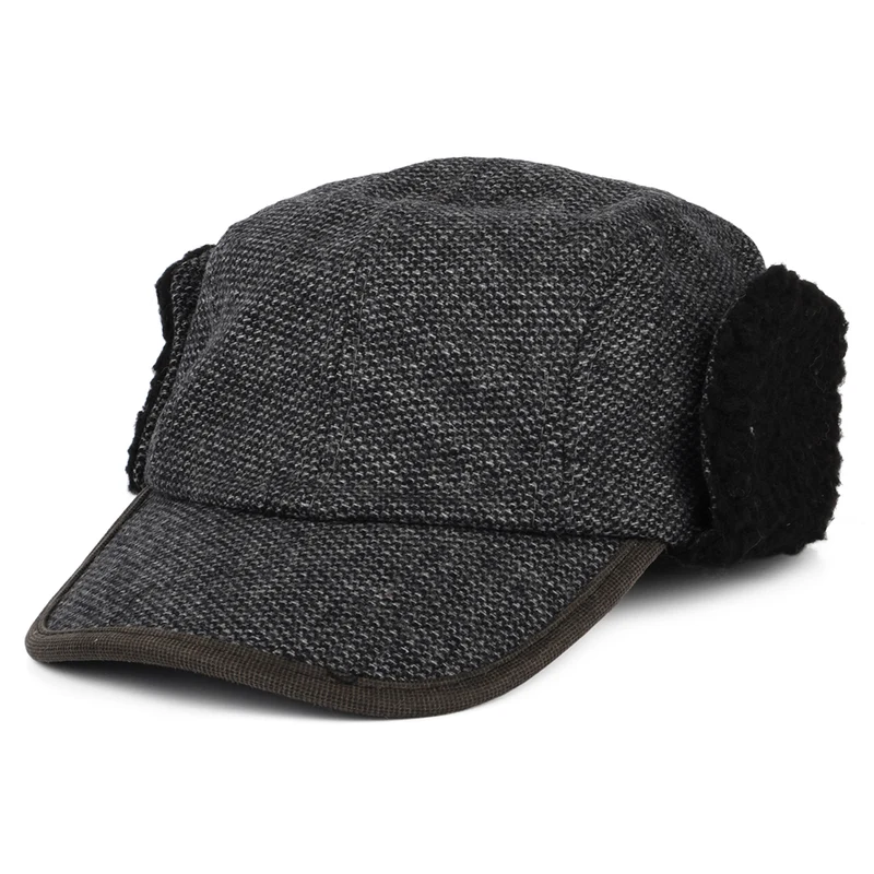 Dorfman Pacific Winter Baseball Cap Nail-Head mit Ohrenklappen - Anthrazit