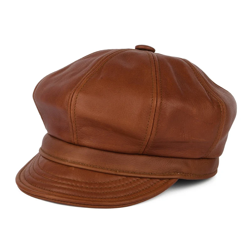 New York Hat Company Vintage Spitfire Ballonmütze aus Leder - Braun