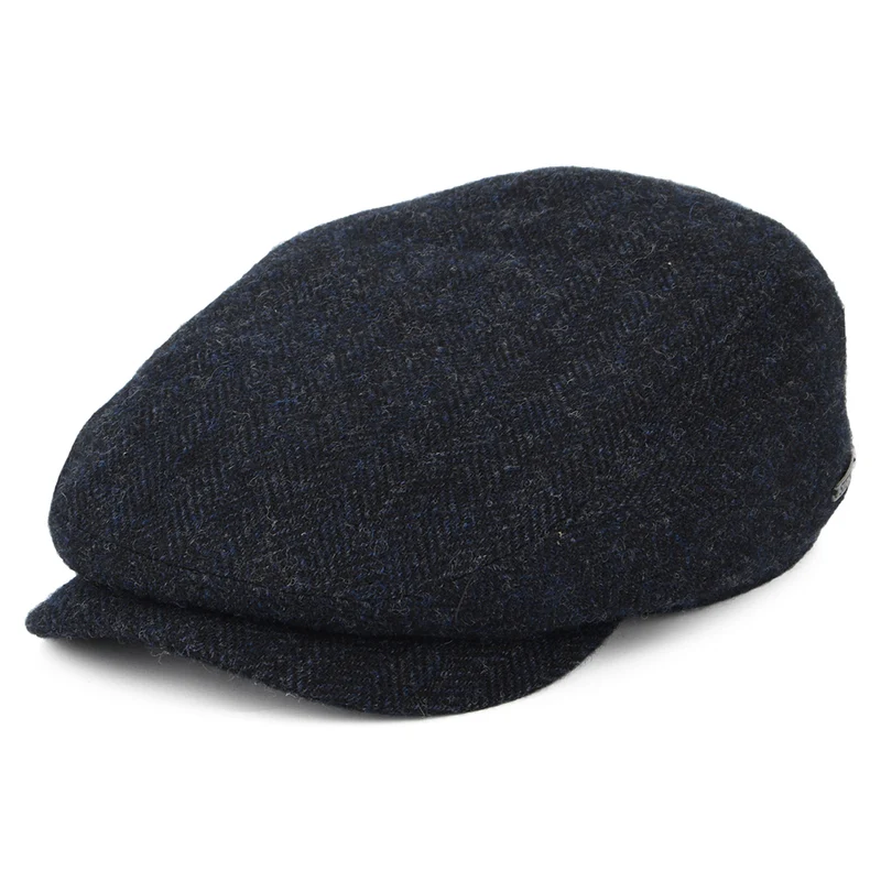 Stetson Schiebermütze mit Fischgrätmuster aus Wolle - Marineblau