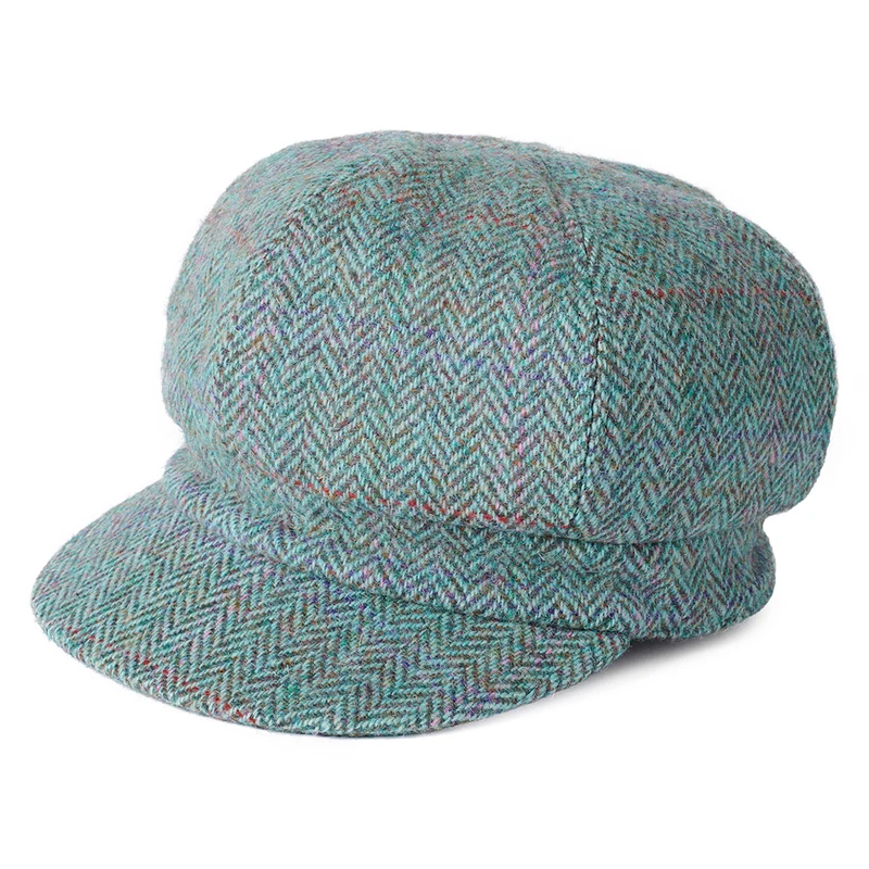 Failsworth Gabby HARRIS TWEED Bakerboy Ballonmütze mit Fischgrätmuster - Hellblau