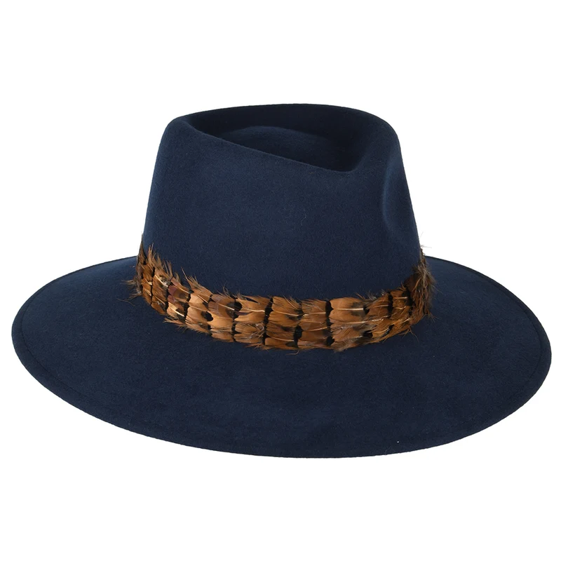 Failsworth Wasserabweisender Feder Fedora Hut - Marineblau