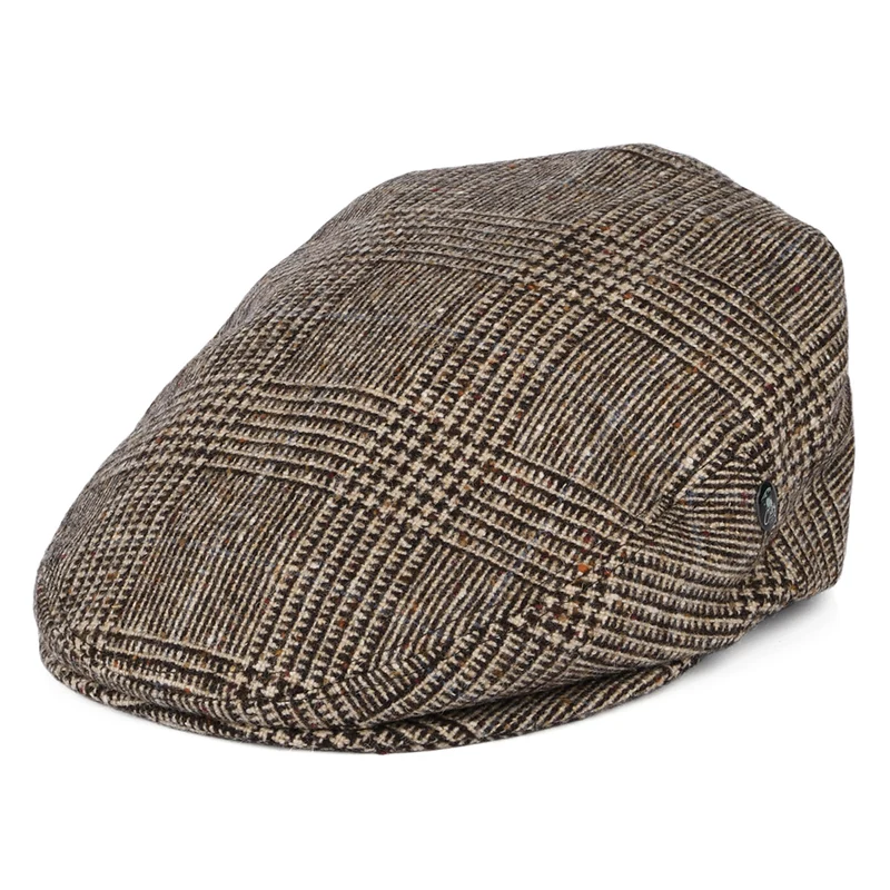 City Sport Donegal Tweed Schiebermütze mit Prince of Wales Karomuster - Braun