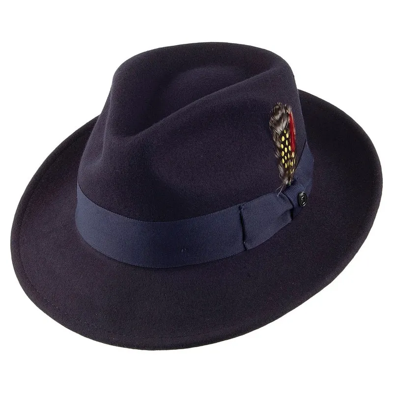 Jaxon & James Knautschbarer C-Krone Fedora Wollfilzhut -Marineblau