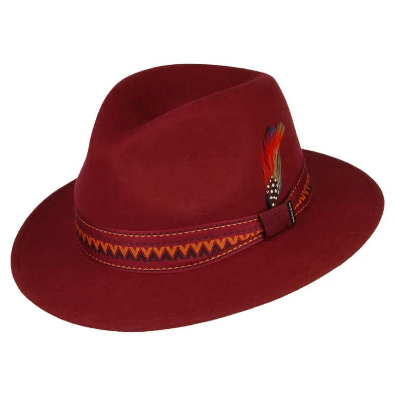 Stetson Aztek Fedora Hut aus Wollfilz - Burgunderrot