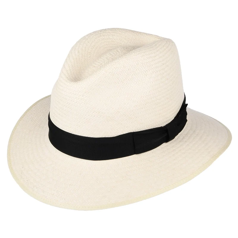 Olney Safari Panama Fedora mit Schwarzem Hutband