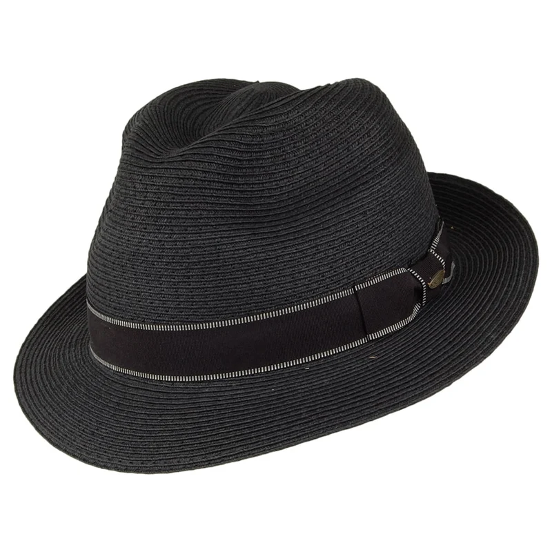 Scala Wyatt Fedora Hut Feingeflochten aus Toyo Stroh - Schwarz