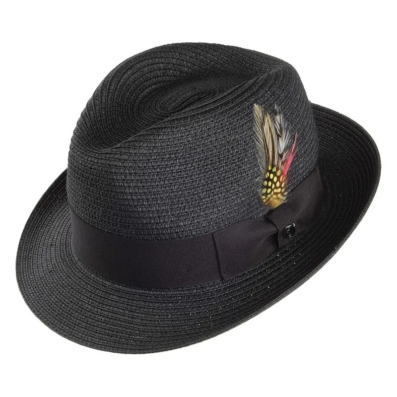 Jaxon & James Pinch Crown Trilby Hut aus Stroh - Schwarz