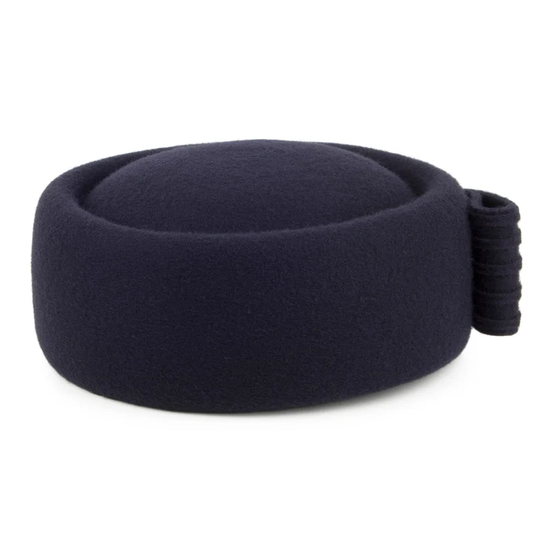 Whiteley Jackie O Loop Bow Pillbox-Hut aus Wolle - Marineblau