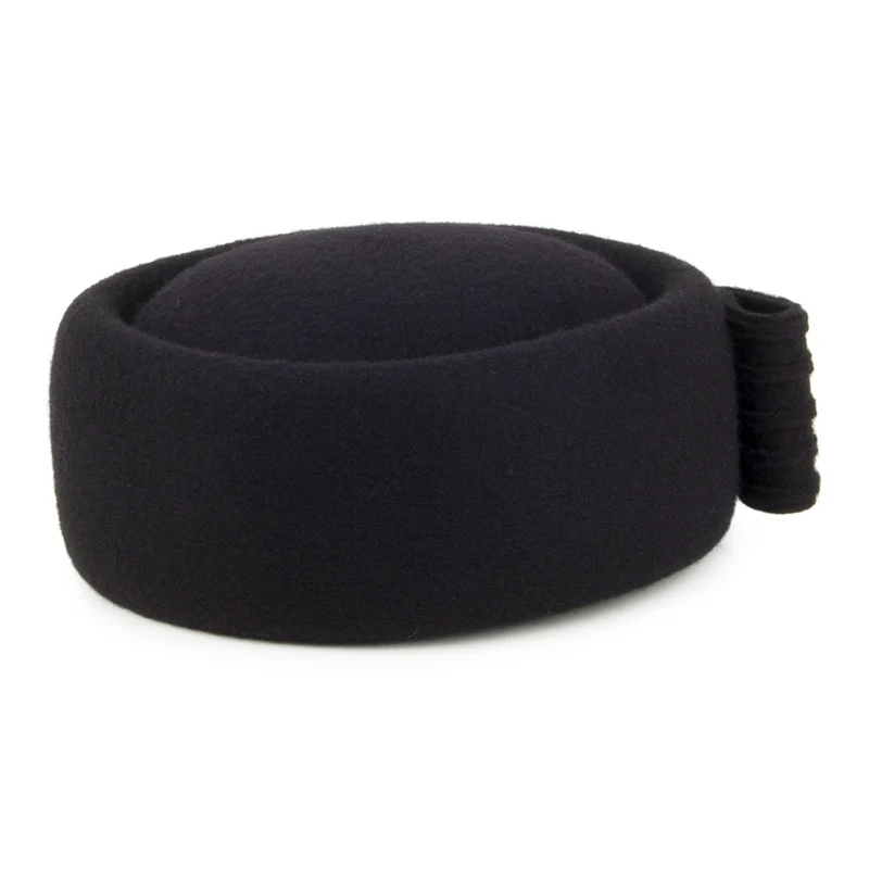 Whiteley Jackie O Pillbox Hut aus Wolle mit Schleife - Schwarz