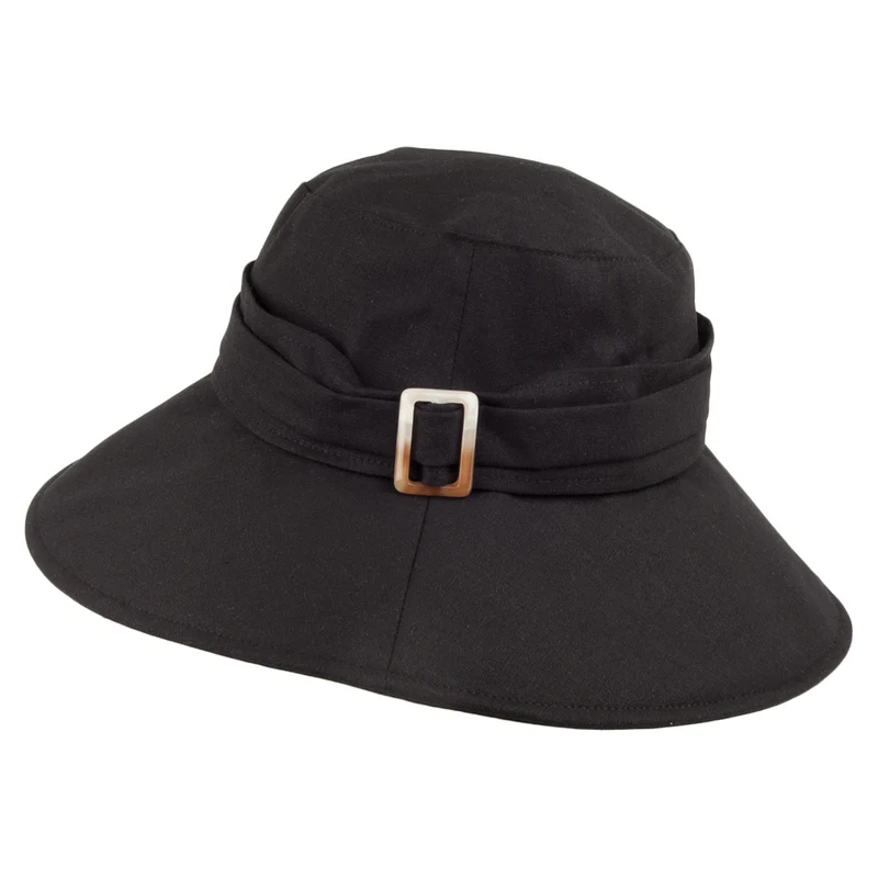 sur la tête knautschbarer Sonnenhut Lotus aus Leinen - Schwarz