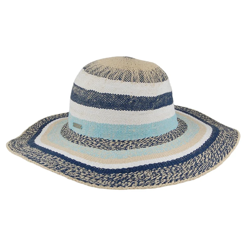Seeberger Wide Brim Sonnenhut gestreift - Natur-Blau