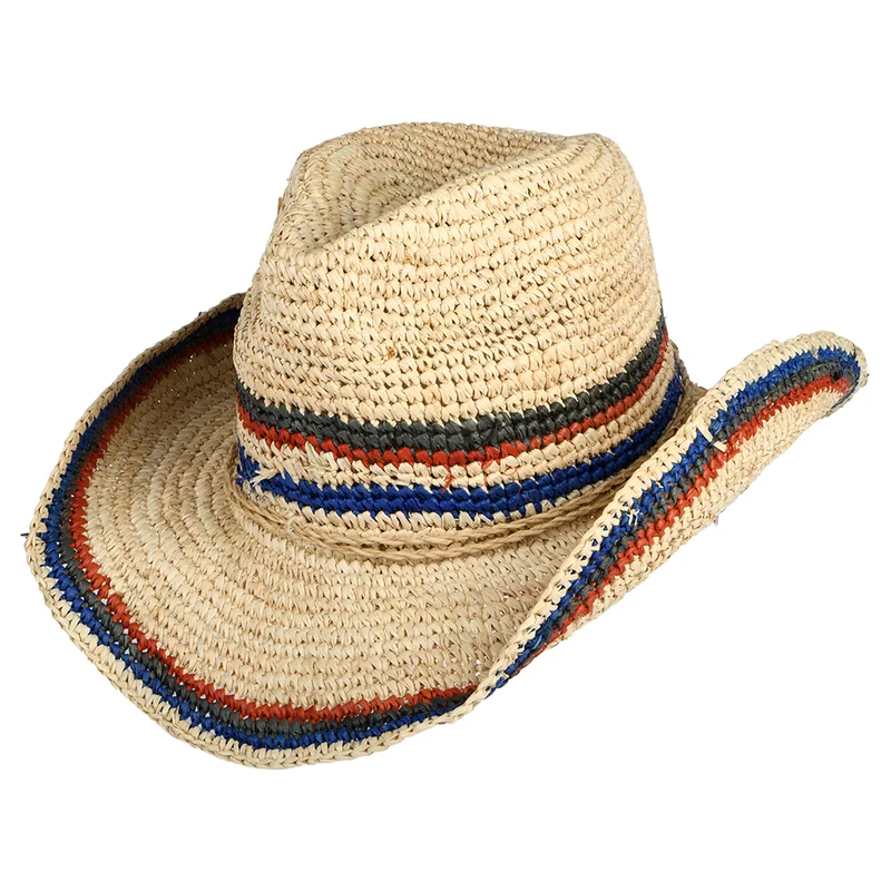 Scala Trezza Gehäkelter Cowboy Hut aus Raffia-Stroh - Dunkles Natur