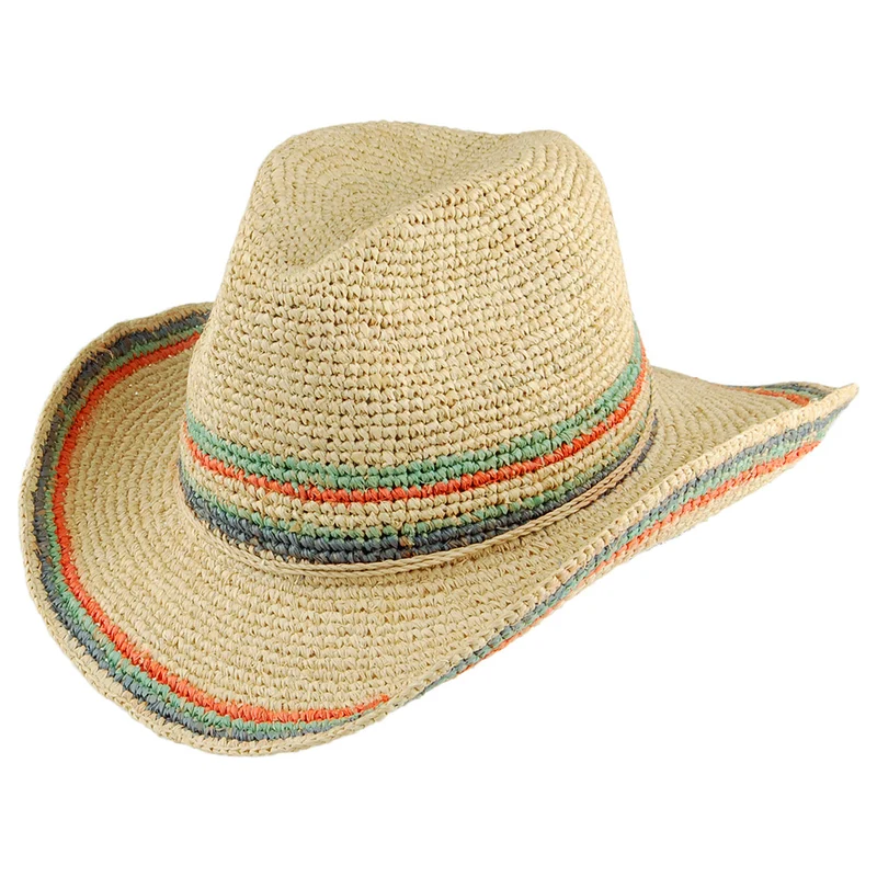 Scala Trezza Gehäkelter Cowboy Hut aus Raffia-Stroh - Helles Natur